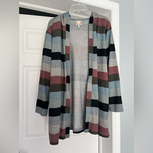 Truself Striped Multicolor Open-Front Women's Sweater - Picture 1 of 3